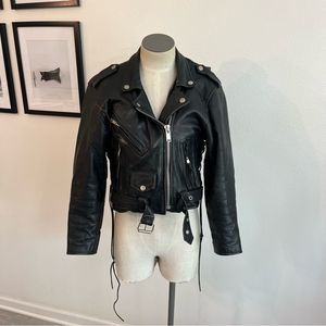 Vintage Biker chick genuine black leather jacket women’s size small